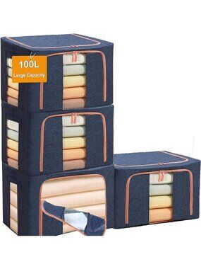 100L Stackable Storage Bags with Zipper - Foldable Closet Organizer, Clear